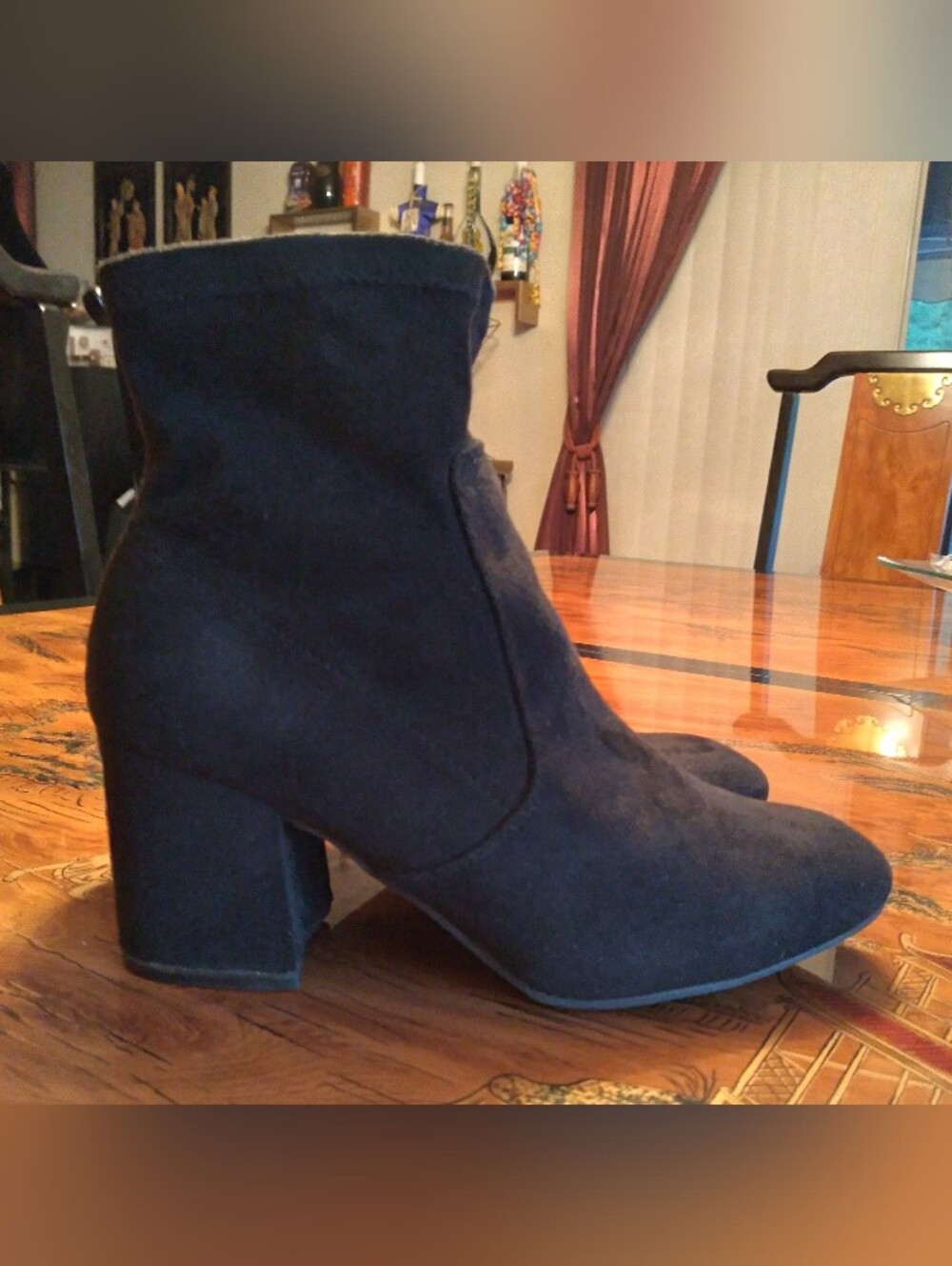 Women's Sugar Black Stretch Faux Micro Seude Ankle Boots Sz 7